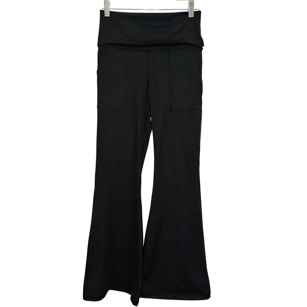 OFFLINE by Aerie Flare Leggings Women Medium Black Foldover Waist Excellent
